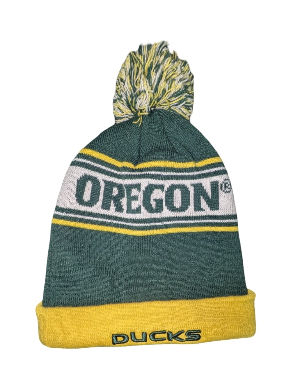 Oregon Ducks Beanie Top of the World NCAA Pom Hat Green Yellow